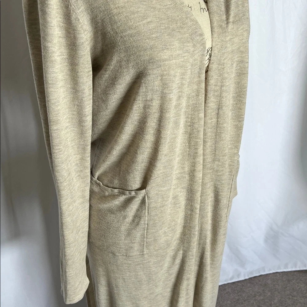 Long open tan cardigan with drop in pockets xs - Picture 3 of 8